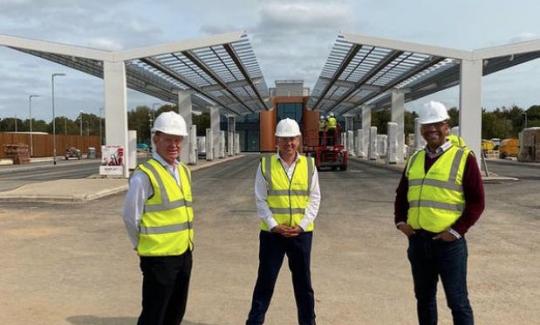 James Cleverly visits the construction site of the Gridserve - the World's first electric forecourt